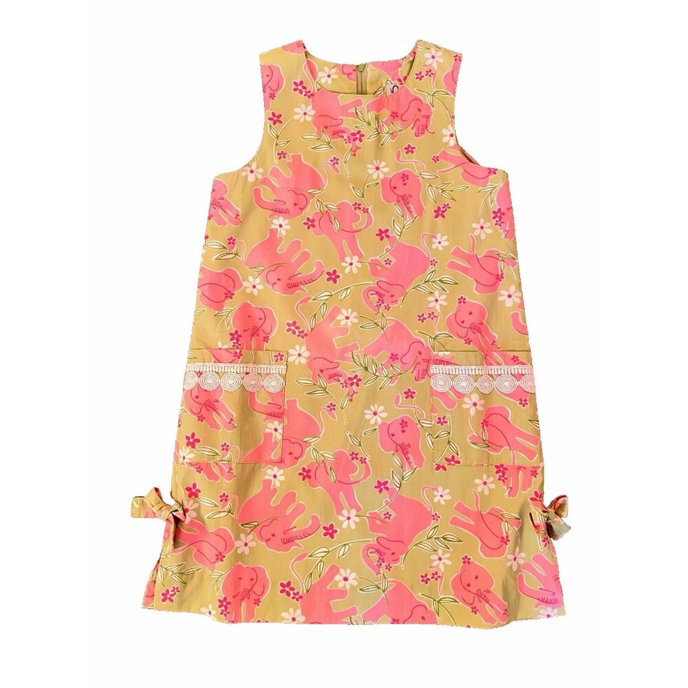 Vtg Lilly Pulitzer Child’s Sz 7 Dress Pink Elephants100% Cotton Rhinodendrum